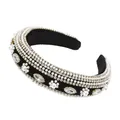 Luxury Baroque style black padded headband with faux pearls and marquise rhinestones - Marquise Rhinestone & Artificial Pearl