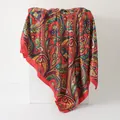 Bohemian paisley print faux silk square scarf with vintage red border for women 90cm - 90x90cm / Red