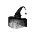 Classic black Halloween witch hat featuring pleated fabric, fringe tassels and a spider - One Size / Pleated Tassel and Spider Style