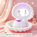 Elegant white shell-shaped ballerina music box with mirror and jewelry storage - 999-3 White Shell Music Box with Light