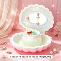 Pink shell-shaped music box with a rotating ballerina figurine and LED lights - 999-2 Light Pink Shell Music Box with Light