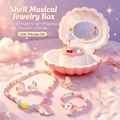 Pink shell musical jewelry box with ballet dancer and unicorn jewelry set - Shell Music Box with Jewelry Set