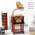 Vintage wooden gramophone music box with golden horn, size 12.4x11.5x33.8cm - 2014 Wood Grain Gramophone with Stand
