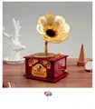 Vintage wood-textured gramophone music box with elegant golden floral horn detail - Gramophone Wood Grain Color