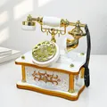 Elegant vintage style white and gold rotary dial telephone music box home decor - Square Telephone White