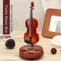 Violin-shaped rotating music box on wooden base with gold plate for home decoration - 2049 Violin