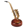 Elegant gold saxophone shaped music box on a polished wood grain base gift idea - 2056 Saxophone