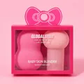 Pink beauty blender set in a bow box including mushroom and gourd shaped sponges. - Bow Box (Mushroom Head + Makeup Egg) / Red