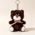 Lindo llavero de oso de peluche marrón con pajarita dorada y detalle de corazón pequeño - Oso Pardo / 15 Cm【004 Kg】