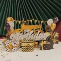Elegante zwart en goud 3D pop-up verjaardagsmuziekkaart met ballonnen - Gefeliciteerd met je verjaardag Zwart