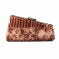 Elegante Acryl-Abendtasche mit vintage Blumenmuster und braunen Streifen - Karminrot