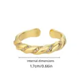 Elegante anello aperto intrecciato in oro con pavé di micro CZ e diametro interno 1,7 cm - Stile Corda Intrecciata Micro Pavé Zirconia (G122848G-1)