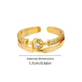 Anello regolabile in oro con zirconi, diametro interno di 1,7 cm, stile lusso - Stile Solitario Micro Pavé Doppia (G122482G-3)
