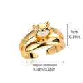 Anello regolabile dorato con zircone a cuore occhio del diavolo e doppia fascia lucida - Stile Zirconia Rotondo a Doppia (G123762)