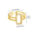 Elegante anello aperto placcato oro con zirconi e dettagli sulle dimensioni mostrati - Stile Cornice Rettangolare Doppia Micro Pavé (G122302)