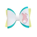 Pasen konijn glitter haarstrik voor meisjes met wit konijn en pompon staart - Teal & Geel Strik (MC6506)