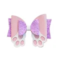 Barrette à cheveux nœud pattes de lapin de Pâques à paillettes rose et violet - Empreinte de Patte Rose et Violet (MC6507)