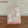 Set of elegant white lace bow hair clips with faux pearl on cream display card - 2 Pcs/Set / Pearl Style