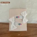 Cute Korean style lace bow hair clip with flower detail for baby girls hair accessories - 2 Pcs/Set / Pink and Blue Small Flower Style