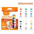 Set of 6 professional colors fabric paint in 12ml tubes for textile and DIY art craft - 12ml / Textile Pigment / 6-Color Pack