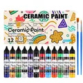 Professional 12 colors ceramic paint set 25ml with 2 brushes for glass and porcelain crafts - 25ml / Ceramic Paint / 12-Color Set