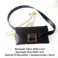 Black PU leather waist bag belt featuring a gold chain and elegant square metal buckle - Waist Bag Style G (Black)