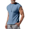 Premium men's casual loose sleeveless T-shirt in light blue solid color for summer - S / Tops / Grey Blue