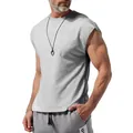 Men's casual grey sleeveless muscle tank top with crew neck for summer comfort wear. - S / Tops / Light Heather Grey