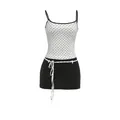 Ensemble deux pièces haut caraco à pois et mini-jupe noire pour femme - XS / Haut Et Bas / Noir et Blanc