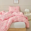 Elegante set di biancheria da letto rosa 3D con copripiumino a pieghe decorative a fiori - Rosa Chiaro