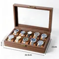 Premium vintage 10-slot wood grain watch storage box with glass lid and cushions - 10-slot