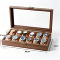 Premium vintage wood grain leather watch storage box with 12 slots, size 39x21x8.5cm - 12-slot