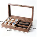 Vintage wood grain PU leather storage organizer box for 6 watches and 3 sunglasses - 6+3 Slots (Watch+Glasses)