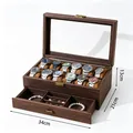 Vintage wood grain PU leather watch and jewelry storage box with 12 slots and drawer - Double Layer 12-slot