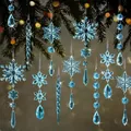 Decorazioni natalizie in acrilico azzurro con fiocchi di neve e ghiaccioli per l'albero - Set da 10 pezzi / Blu