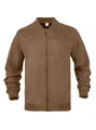 Frontansicht einer klassischen braunen Herren-Wildlederjacke mit Reißverschluss - S / Oberteile / Camel