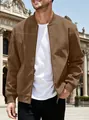 Men's stylish brown suede bomber jacket featuring a casual fit and ribbed trim detail - Camel