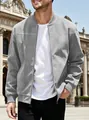 Stylish men's light grey suede bomber jacket with ribbed cuffs for casual daily wear - Blue Gray