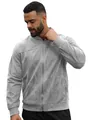 Men's slim fit grey faux suede bomber jacket featuring a stand collar and front zipper. - S / Blue Gray