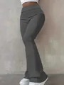 Side detail of high waisted grey flared leggings for women in sporty casual style - XS / Dark Gray