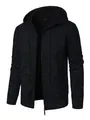 Nahaufnahme des hochwertigen Jacquard-Strickgewebes an einer Herren-Kapuzenjacke - S / Schwarz