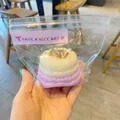 Handmade soft silicone dessert squishy stress relief toy with purple and white layers - Purple Chocolate Cake Squishy