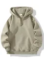 Detail van zware kaki hoodie met halve rits en geribbelde manchetten voor dames - S / Tops / Khaki