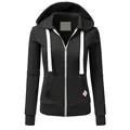 Klassieke zwarte dameshoodie met ritssluiting, witte trekkoorden en een sportief design - S / Tops / Zwart