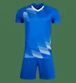Blue soccer jersey set with gradient geometric pattern and white V-neck detail - Glossy Blue / 4XS