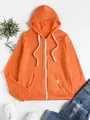 Bright orange women's casual zip-up hooded sweatshirt for sports and leisure wear. - S / Orange