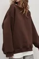 Felpa da donna marrone oversize girocollo con calda fodera in pile per l'autunno - caffè