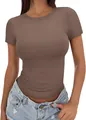 Slim fit brown crew neck short sleeve T-shirt for women casual summer style - S / Tops / Brown