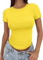 Women's tight-fitting yellow short sleeve T-shirt with round neck in casual style - Yellow