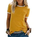 Γυναικείο κίτρινο ringer t-shirt με λευκές λεπτομέρειες και χαλαρή άνετη εφαρμογή - S / Κίτρινο